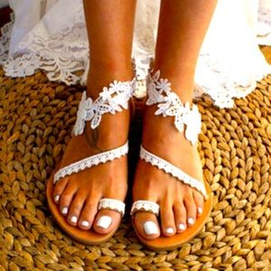 BRIDE Flat heel sandals with lace and faux leather